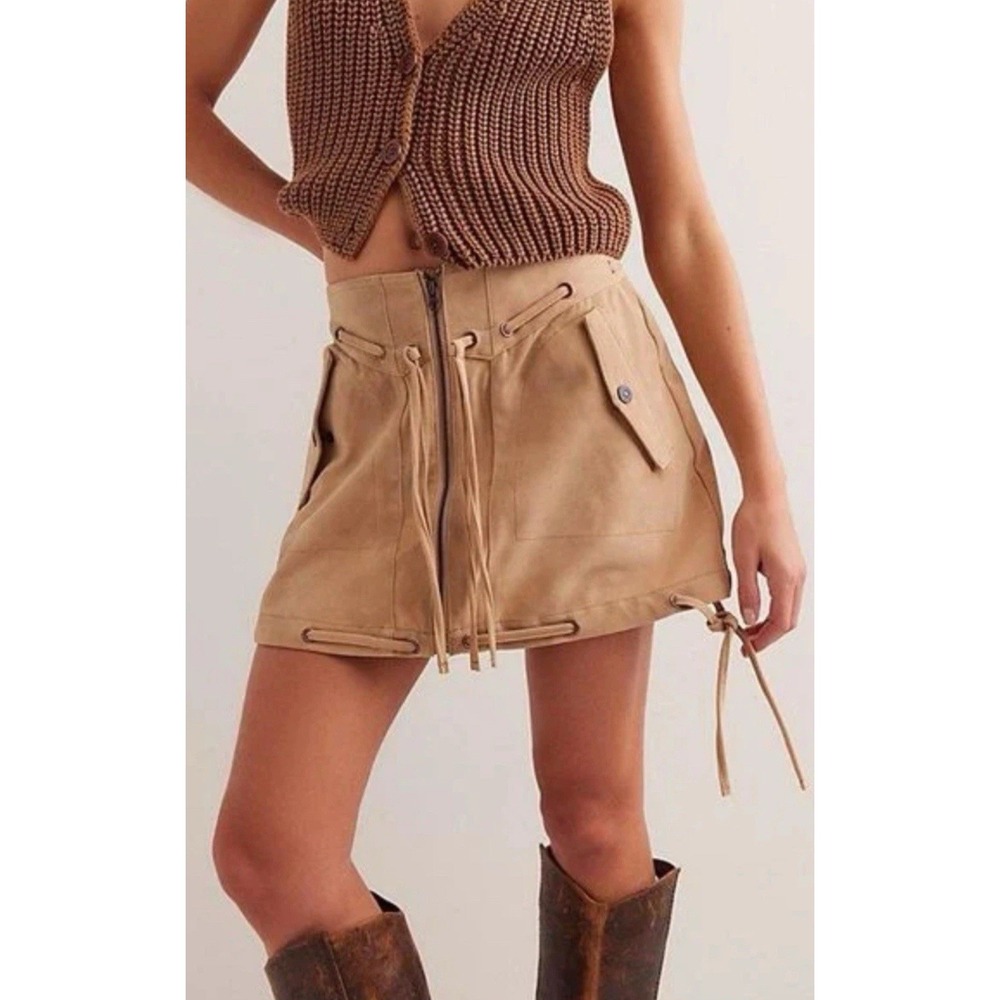 Free People We The Free Sierra Faux Suede Mini Skirt Tan Size 0